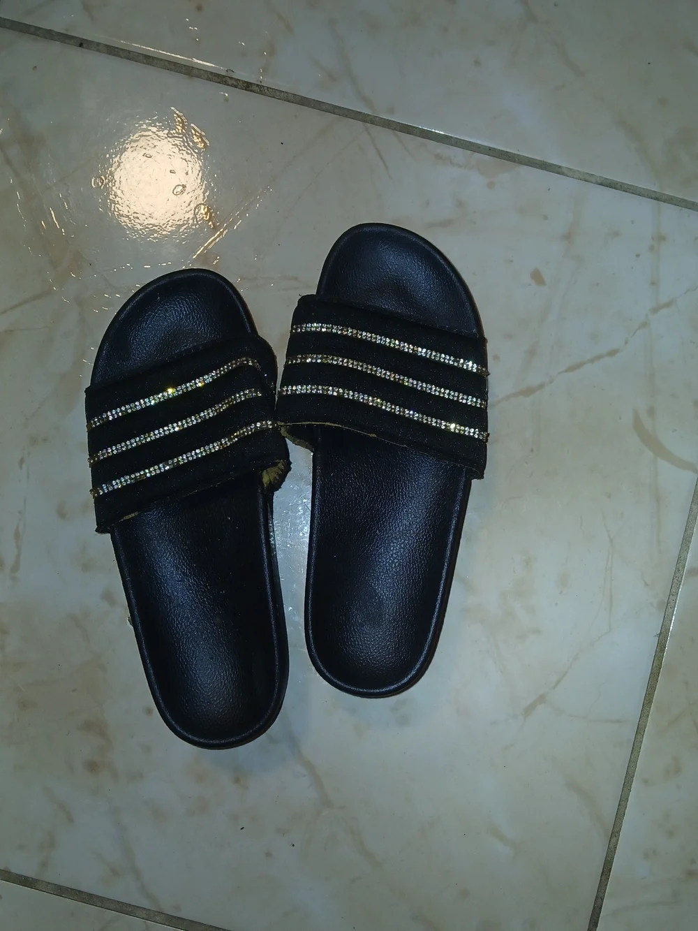 Black Crystal Strap Women's Slide Sandals